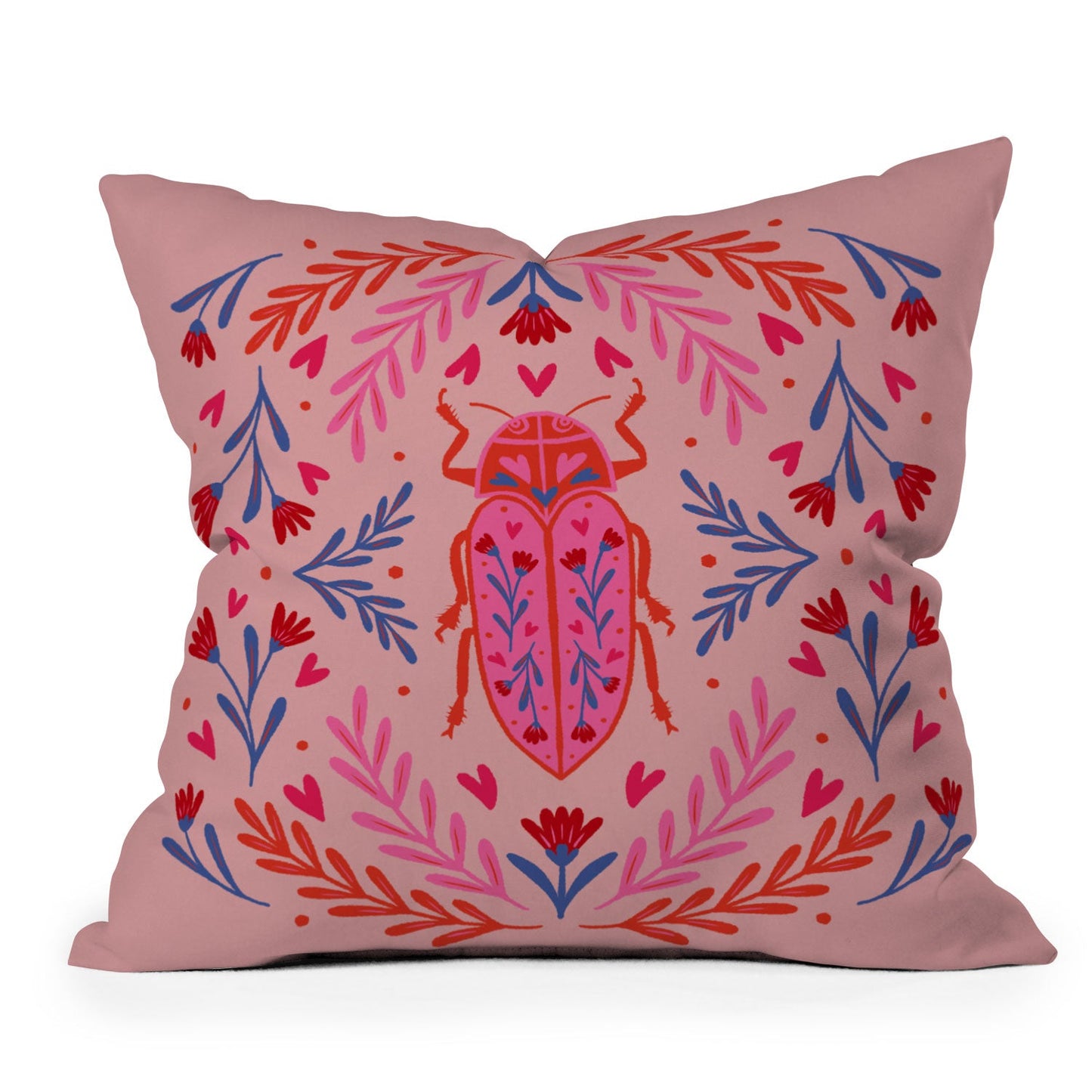 Angela Minca Lovebug pink and red Outdoor Throw Pillow