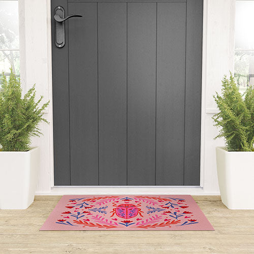 Angela Minca Lovebug pink and red Welcome Mat