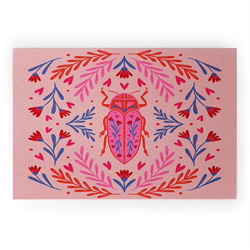 Angela Minca Lovebug pink and red Welcome Mat