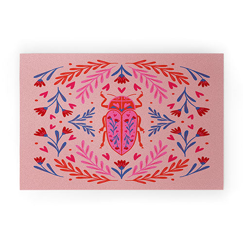 Angela Minca Lovebug pink and red Welcome Mat