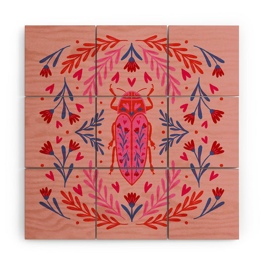 Angela Minca Lovebug pink and red Wood Wall Mural