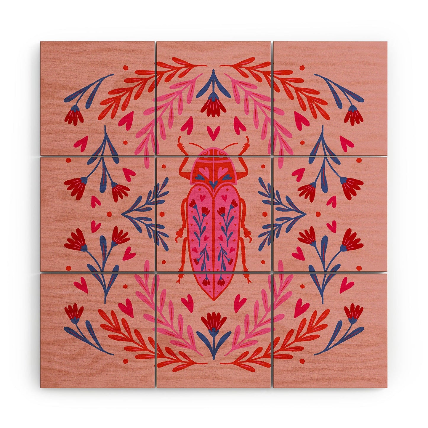 Angela Minca Lovebug pink and red Wood Wall Mural