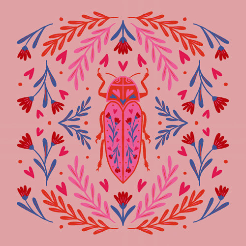 Angela Minca Lovebug pink and red Shower Curtain