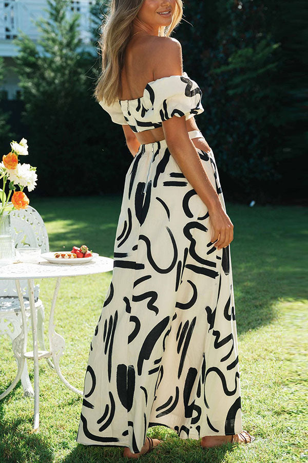 Allegra - Off-Shoulder Crop Top en Maxi Rok Set