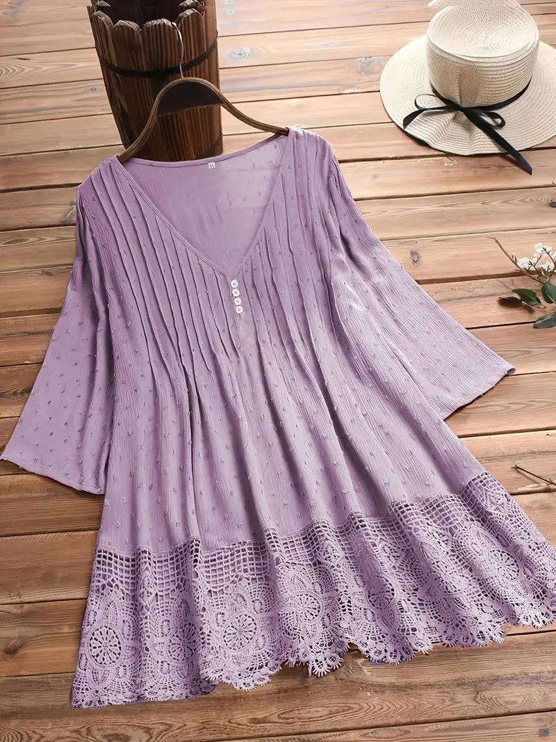 Koemi - Vintage Blouse met Ruches en V-hals
