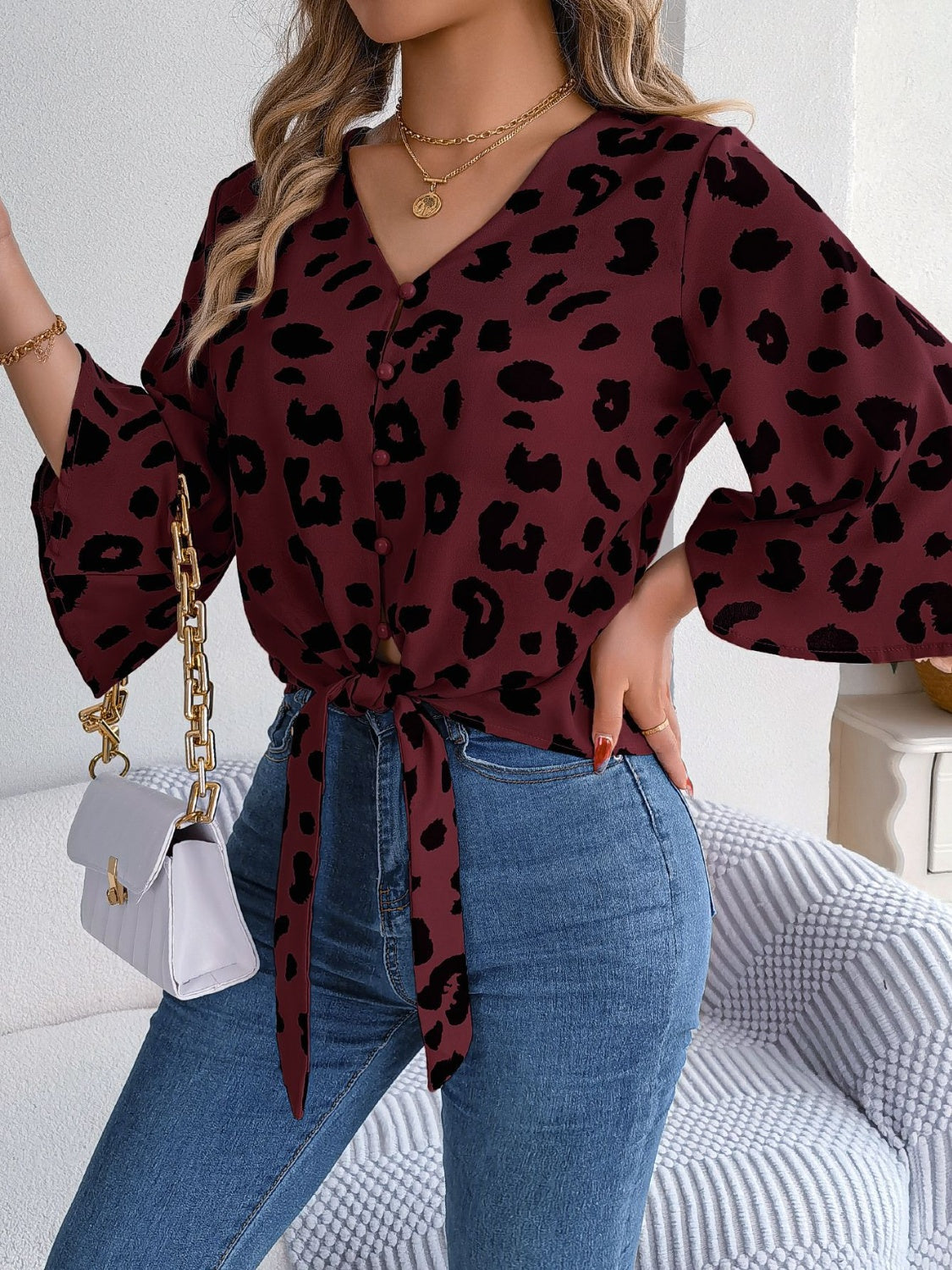 Elena - Stijlvolle Dames Blouse Luipaard Knoop