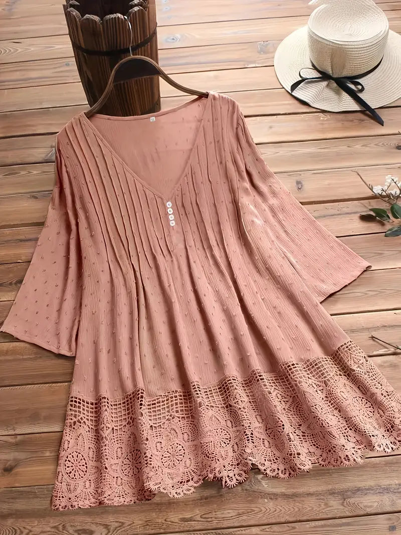 Koemi - Vintage Blouse met Ruches en V-hals
