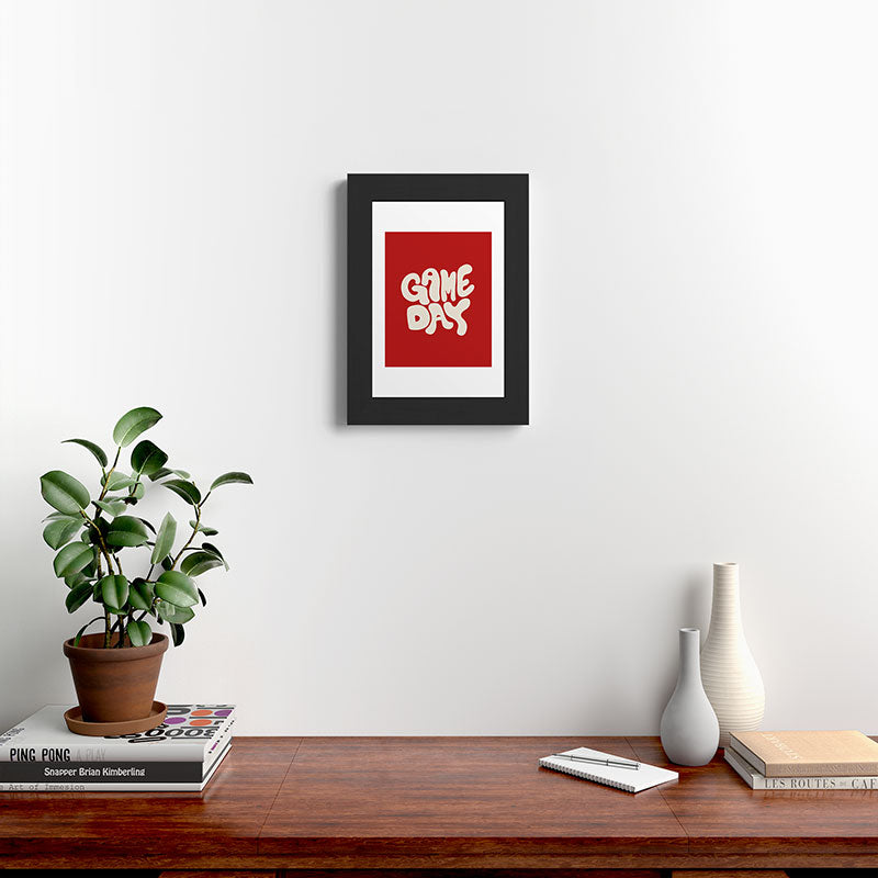 DENY Designs Gameday Red and White 1 Framed Art Print