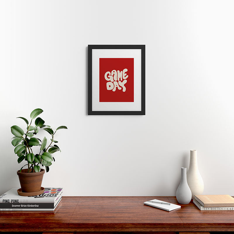 DENY Designs Gameday Red and White 1 Framed Art Print