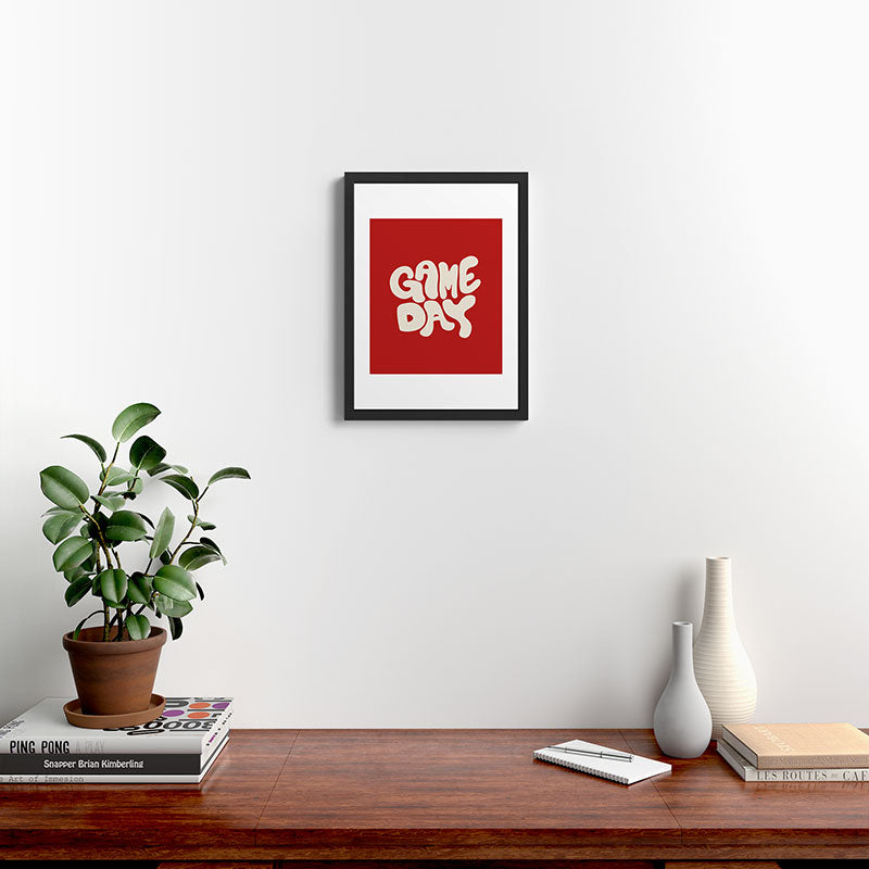 DENY Designs Gameday Red and White 1 Framed Art Print