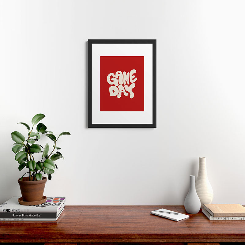 DENY Designs Gameday Red and White 1 Framed Art Print