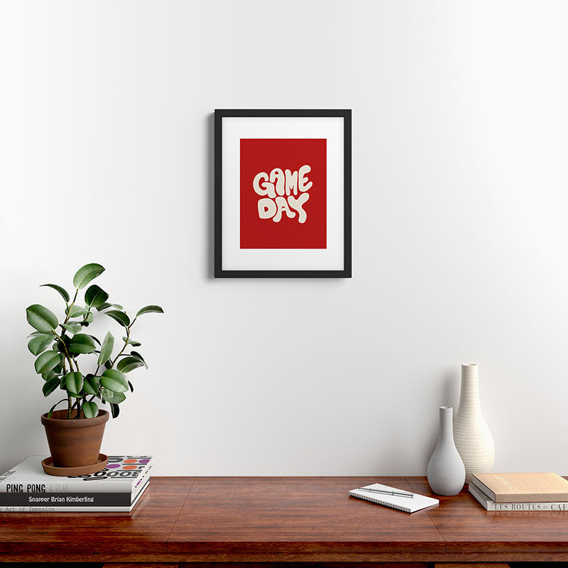 DENY Designs Gameday Red and White 1 Framed Art Print