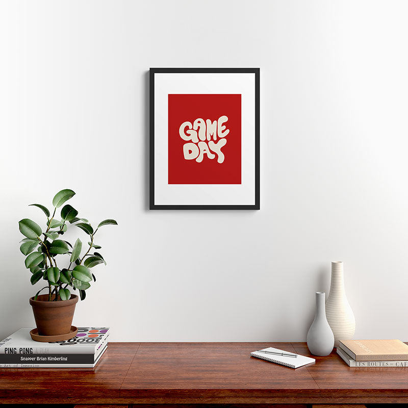DENY Designs Gameday Red and White 1 Framed Art Print