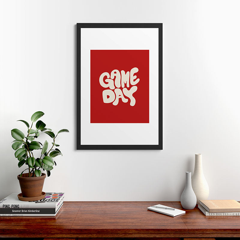 DENY Designs Gameday Red and White 1 Framed Art Print