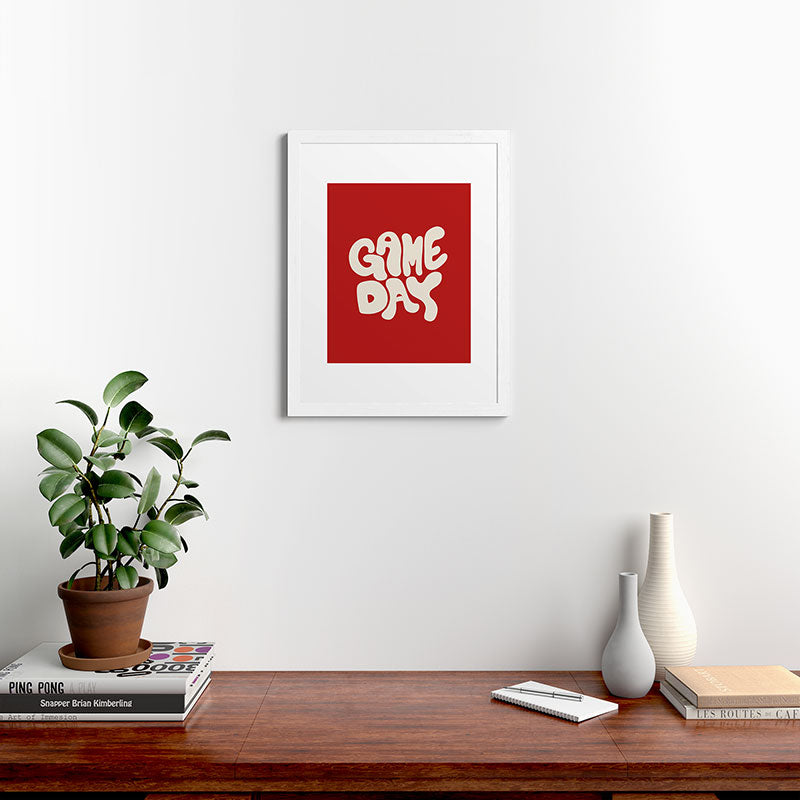 DENY Designs Gameday Red and White 1 Framed Art Print