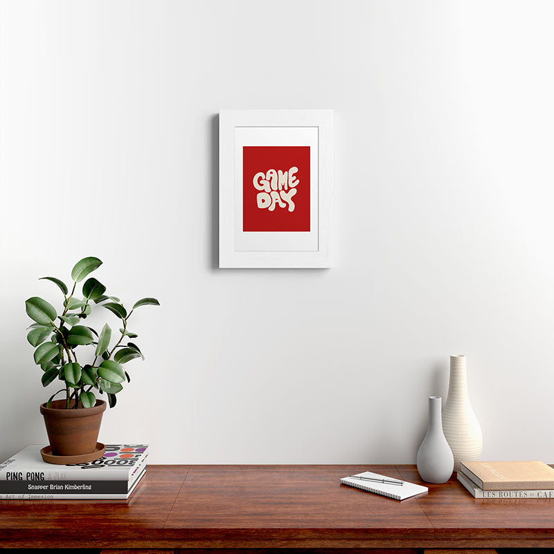 DENY Designs Gameday Red and White 1 Framed Art Print