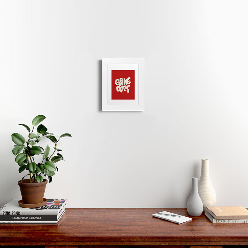 DENY Designs Gameday Red and White 1 Framed Art Print