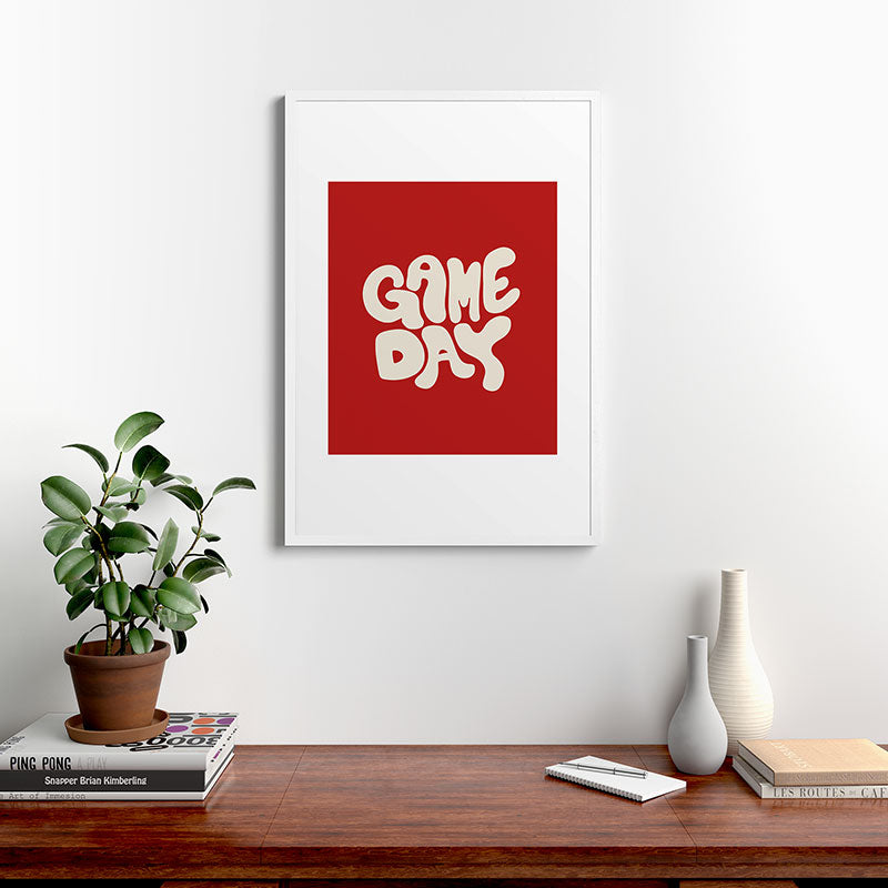 DENY Designs Gameday Red and White 1 Framed Art Print