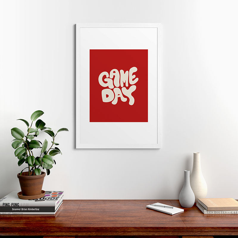 DENY Designs Gameday Red and White 1 Framed Art Print