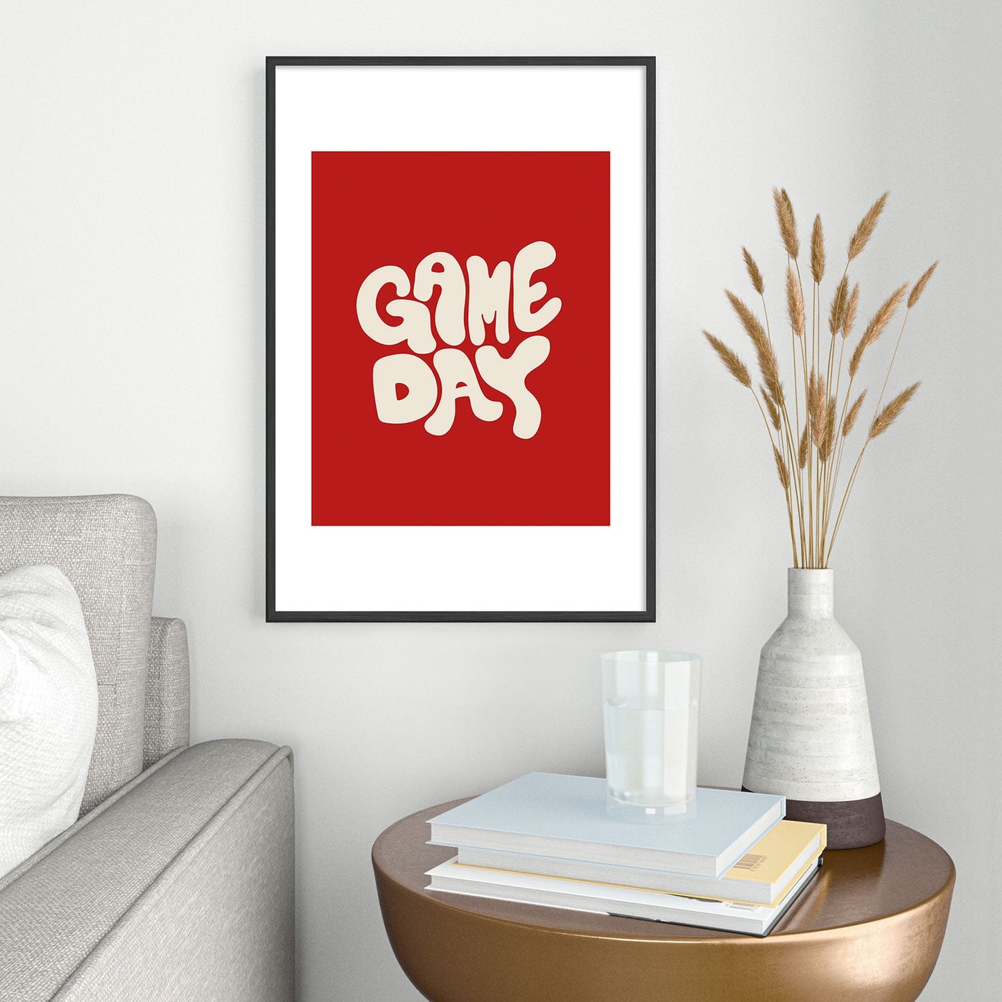 DENY Designs Gameday Red and White 1 Metal Framed Art Print