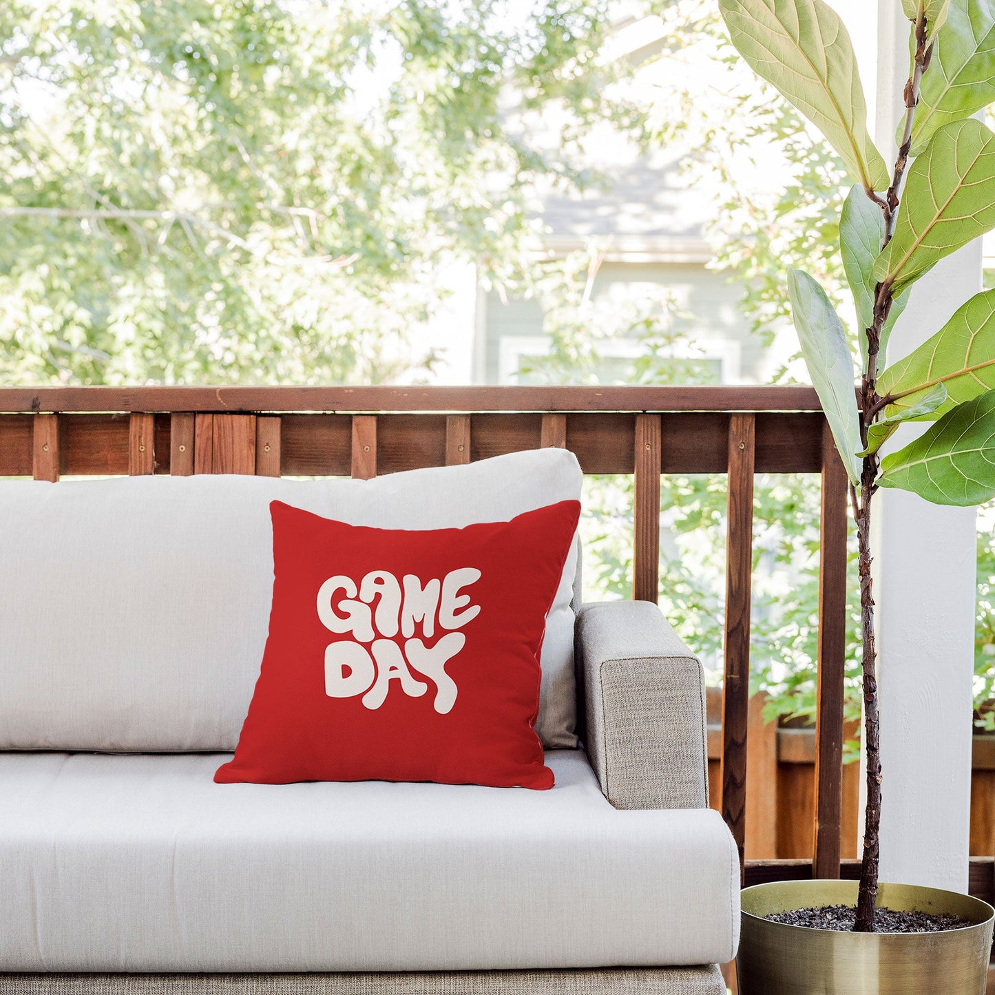 DENY Designs Gameday Red and White 1 Outdoor Throw Pillow