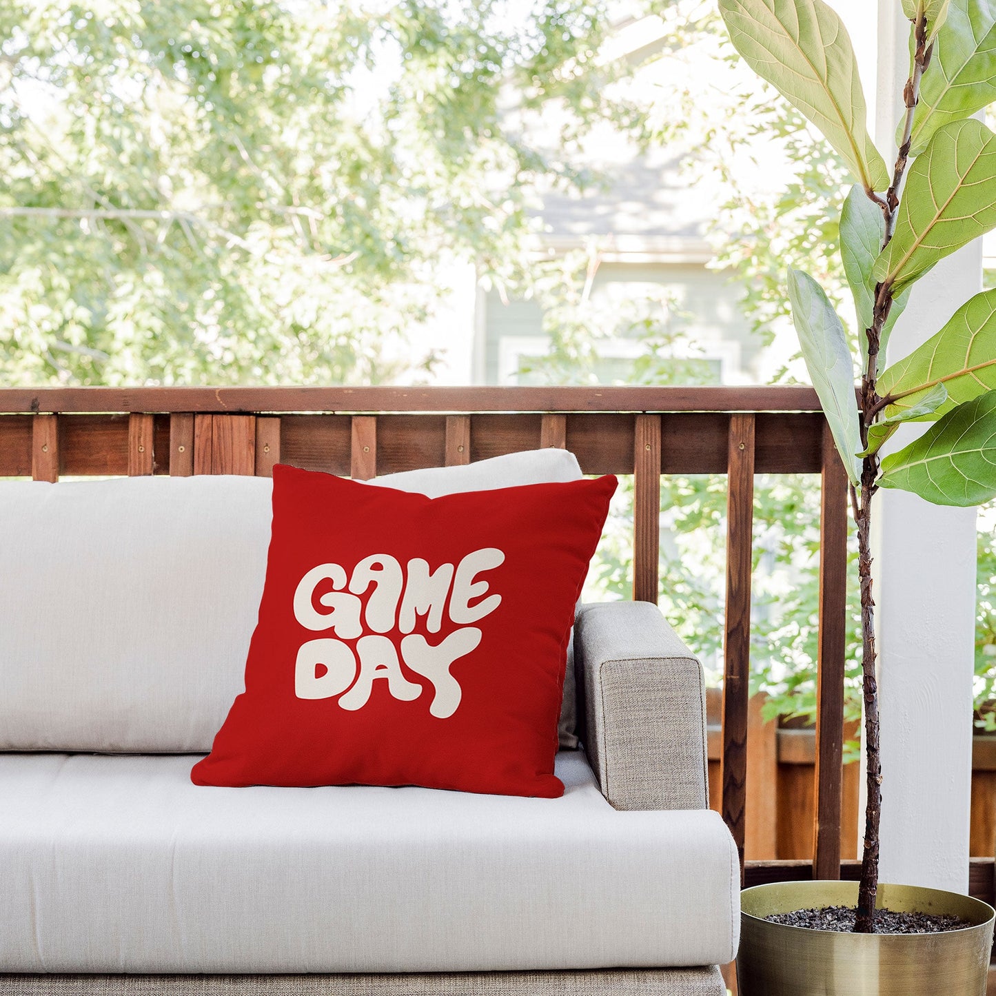 DENY Designs Gameday Red and White 1 Outdoor Throw Pillow