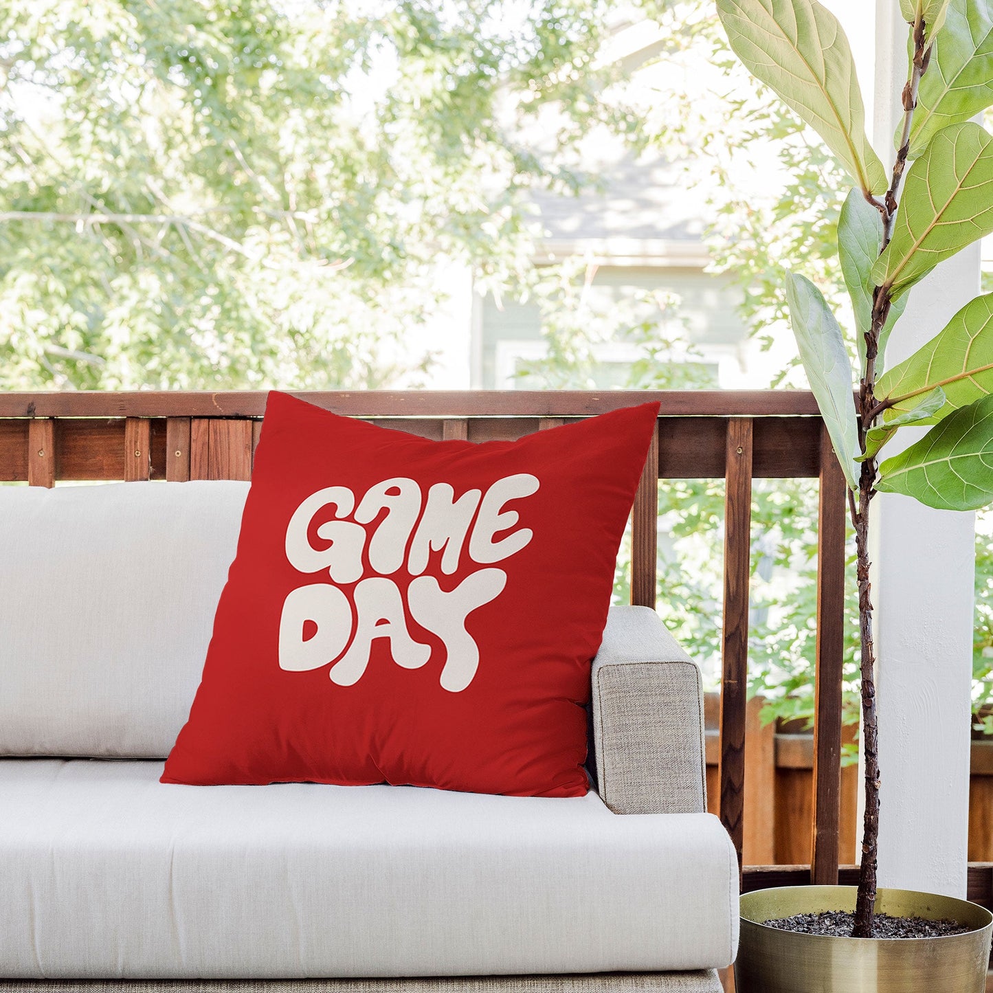 DENY Designs Gameday Red and White 1 Outdoor Throw Pillow