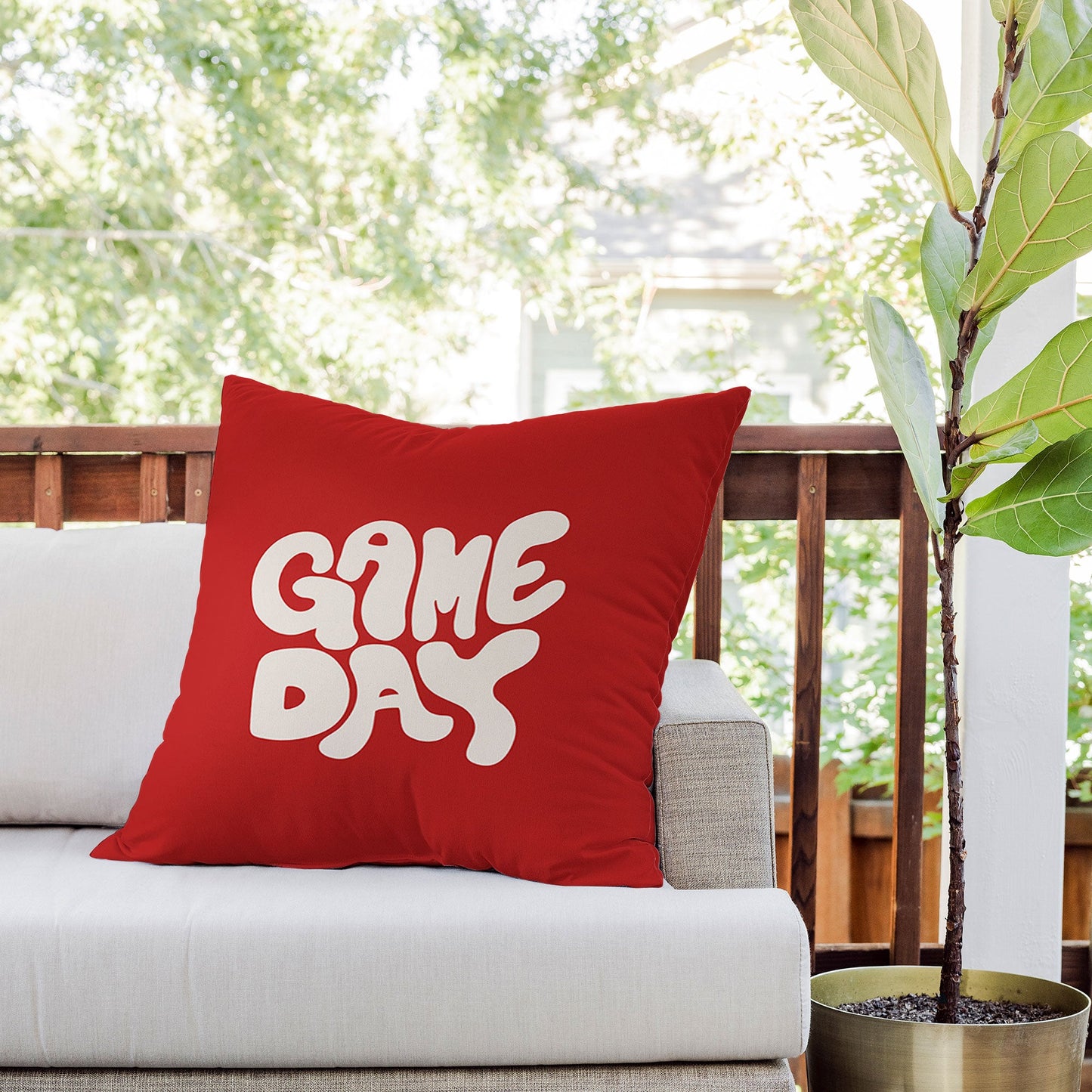 DENY Designs Gameday Red and White 1 Outdoor Throw Pillow