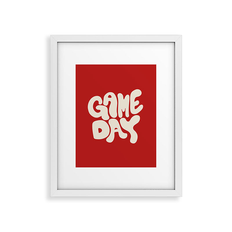 DENY Designs Gameday Red and White 1 Framed Art Print