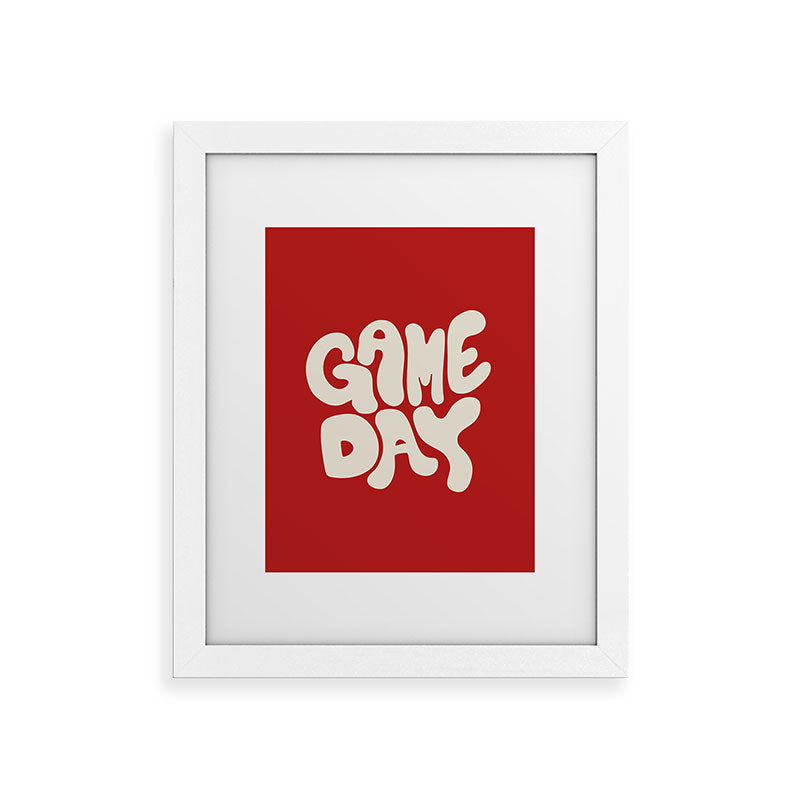 DENY Designs Gameday Red and White 1 Framed Art Print