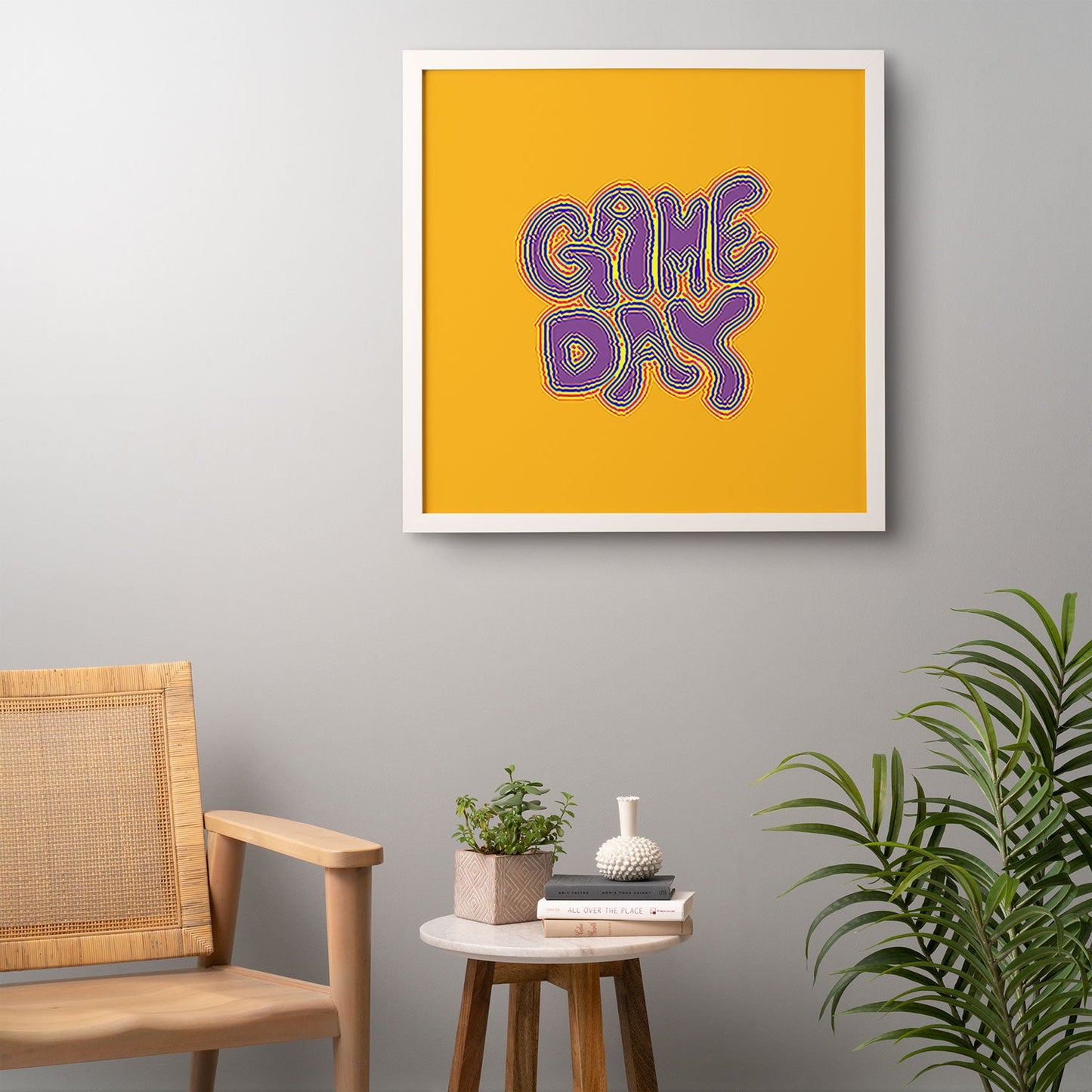 DENY Designs Gameday Yellow and Purple 1 Framed Wall Art