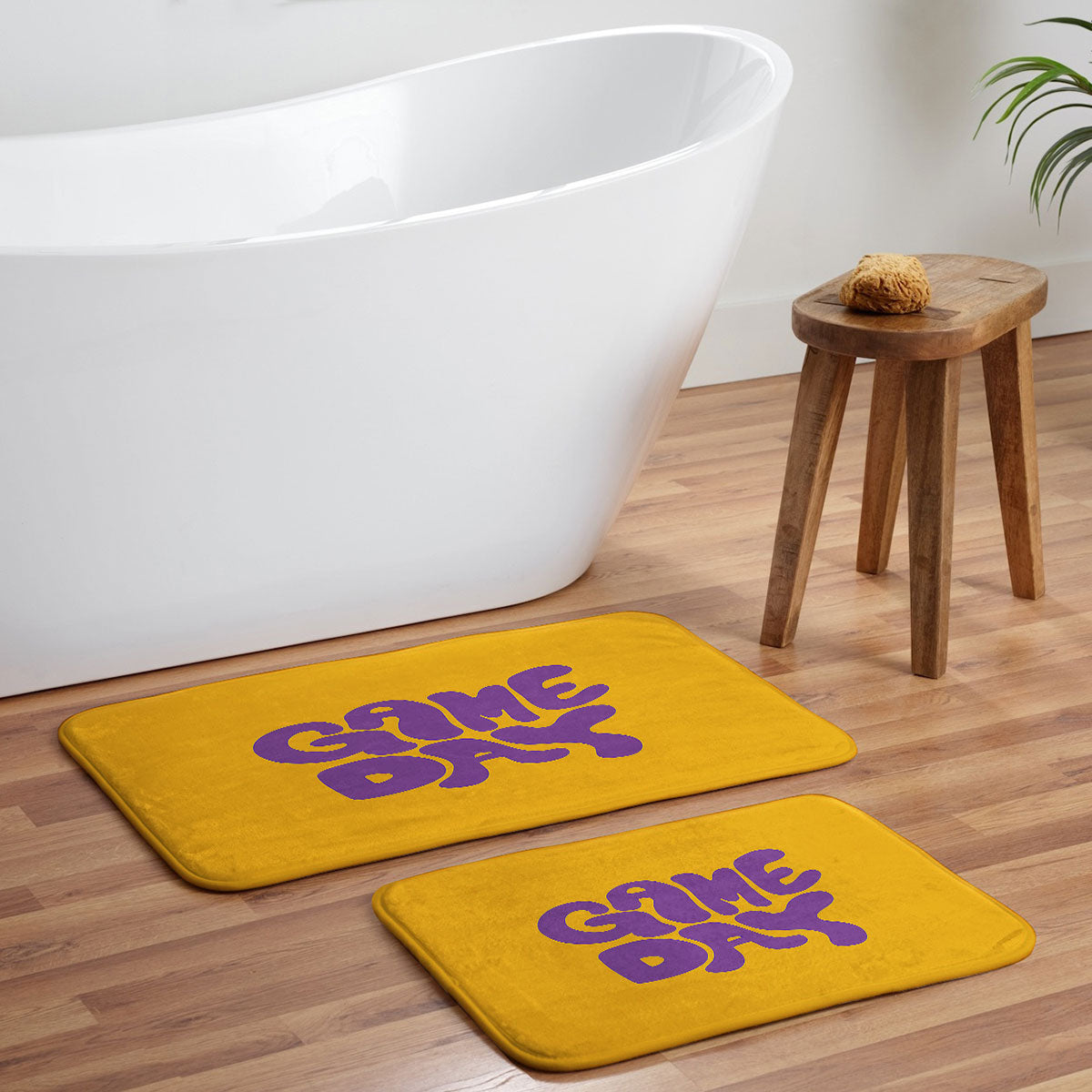 DENY Designs Gameday Yellow and Purple 1 Memory Foam Bath Mat