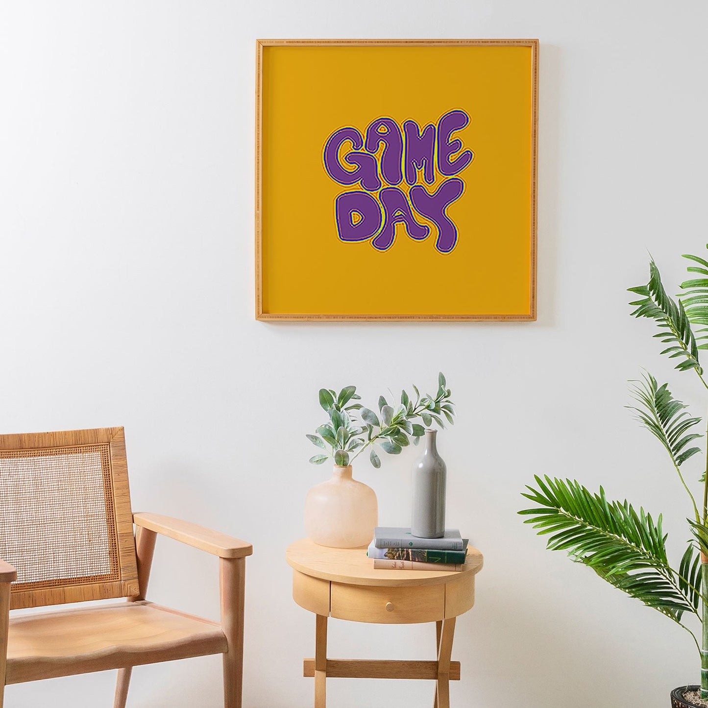 DENY Designs Gameday Yellow and Purple 1 Framed Wall Art