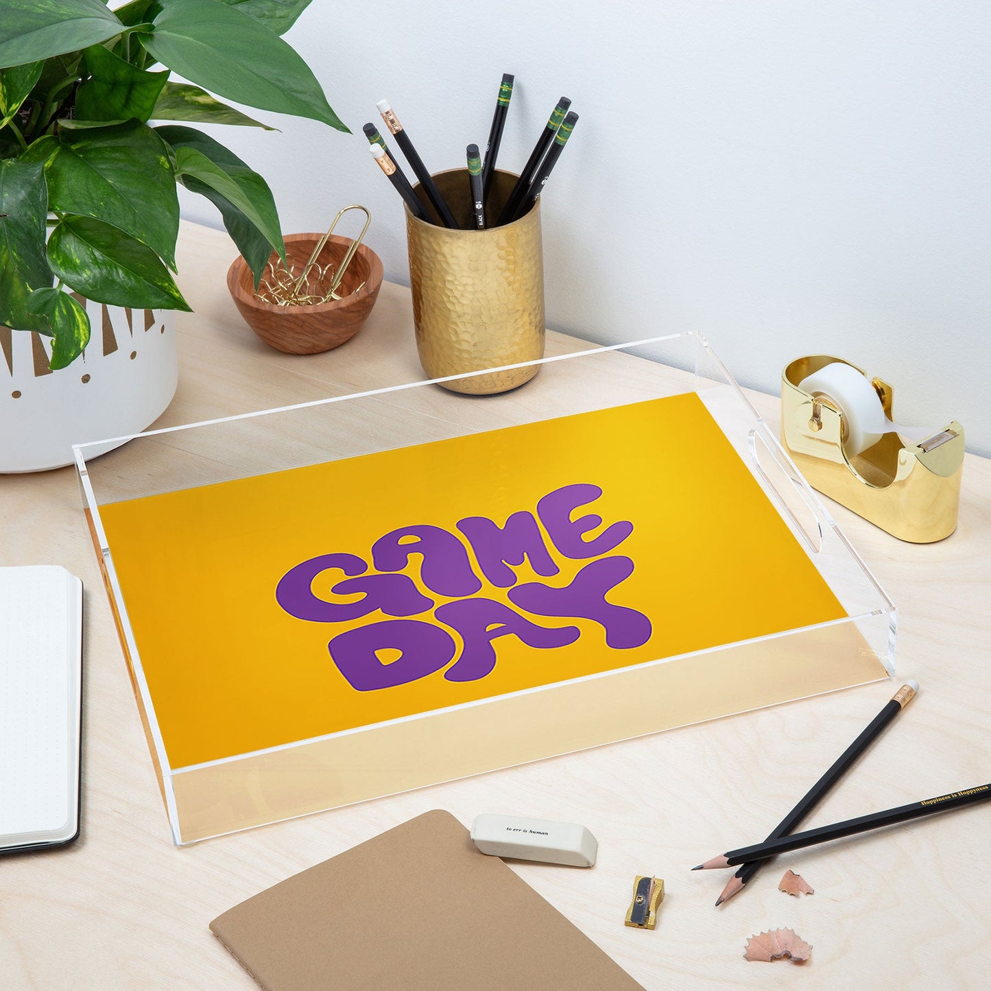 DENY Designs Gameday Yellow and Purple 1 Acrylic Tray
