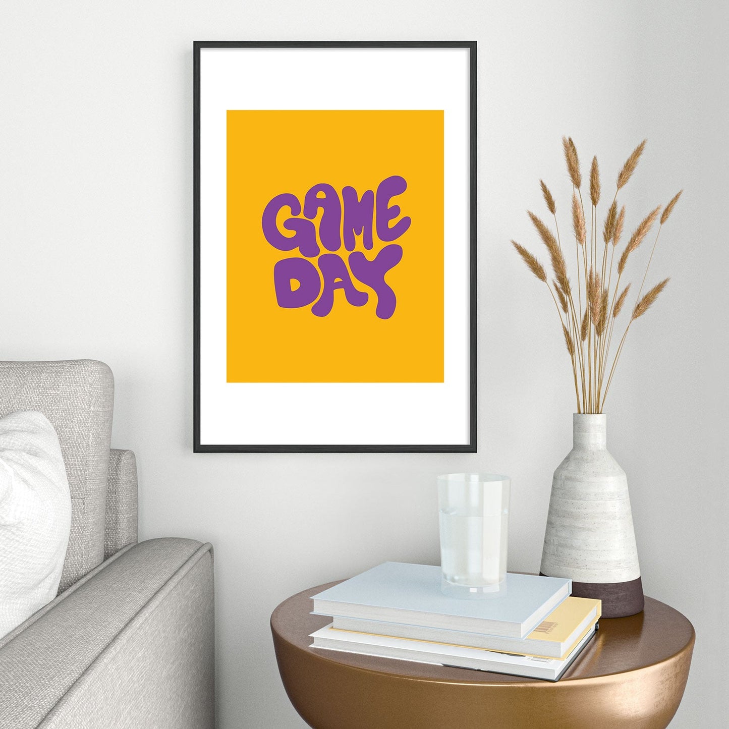 DENY Designs Gameday Yellow and Purple 1 Metal Framed Art Print