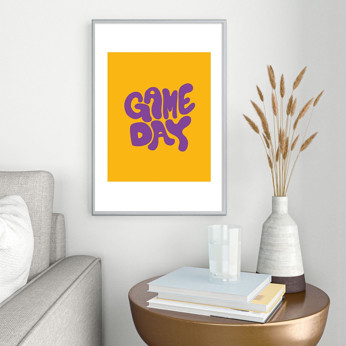 DENY Designs Gameday Yellow and Purple 1 Metal Framed Art Print
