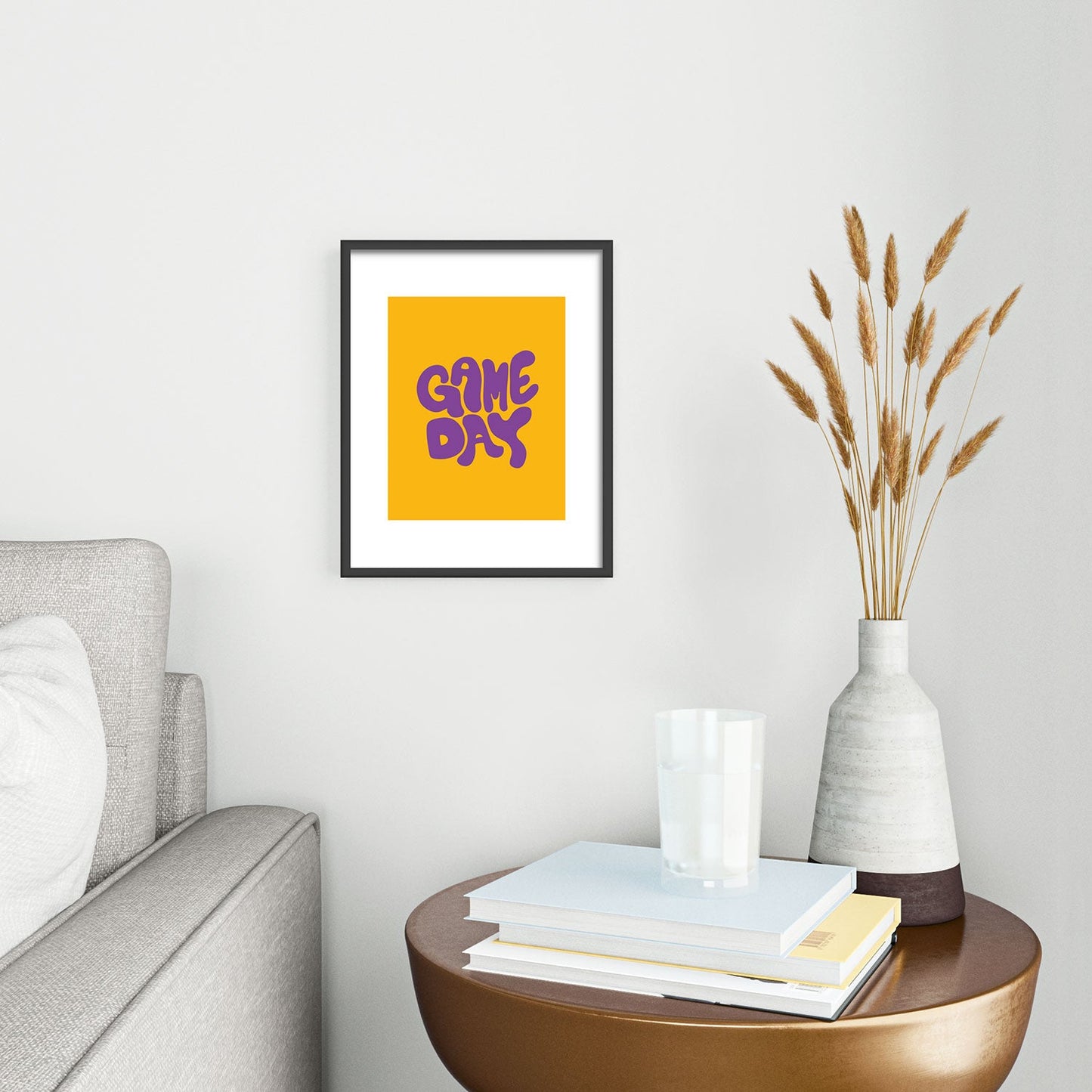 DENY Designs Gameday Yellow and Purple 1 Metal Framed Art Print