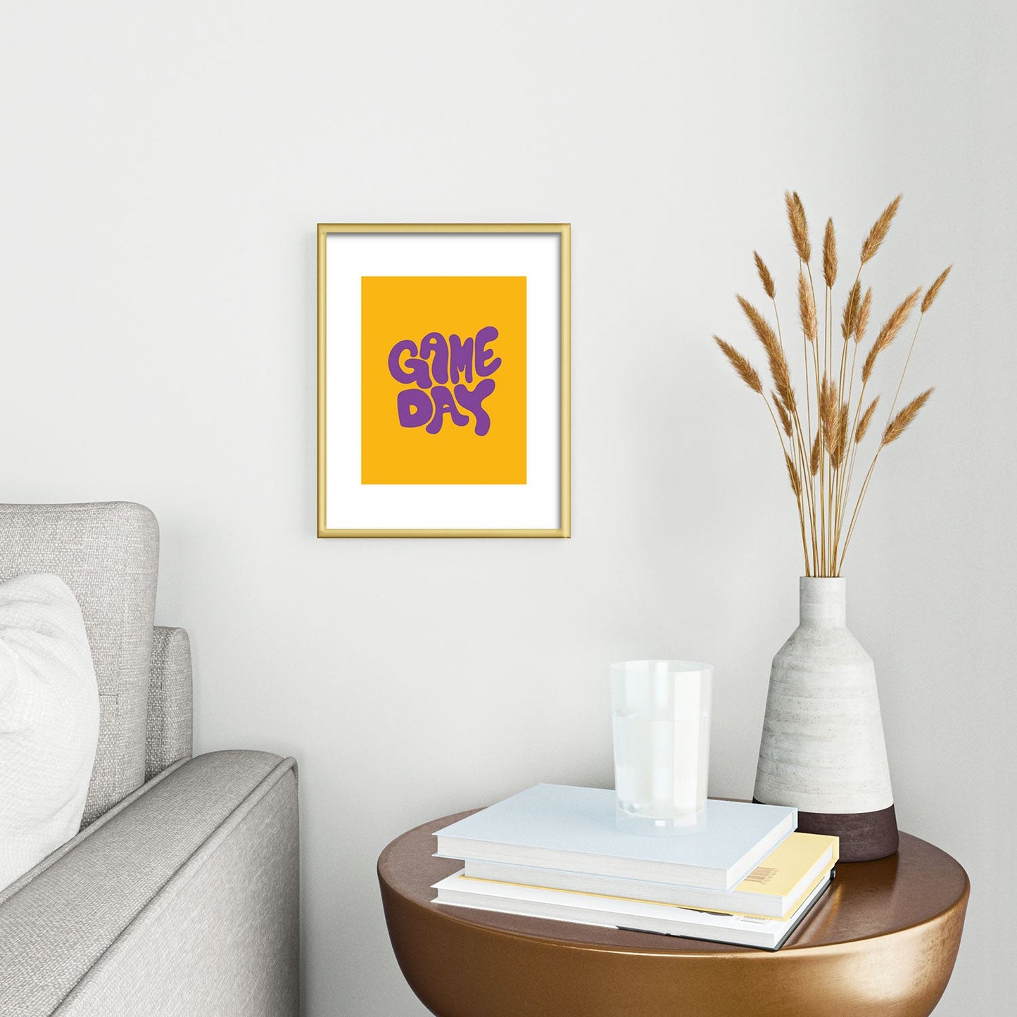 DENY Designs Gameday Yellow and Purple 1 Metal Framed Art Print
