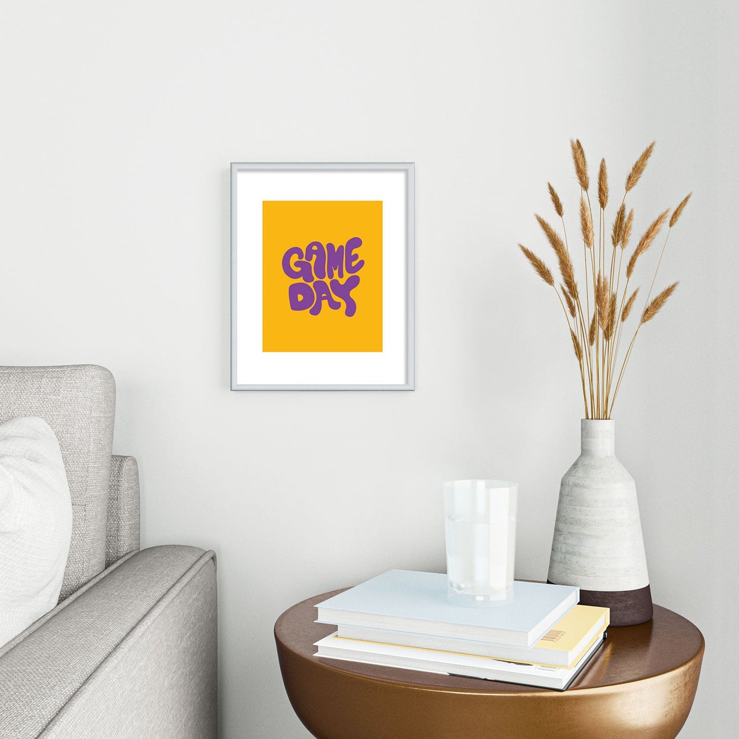 DENY Designs Gameday Yellow and Purple 1 Metal Framed Art Print
