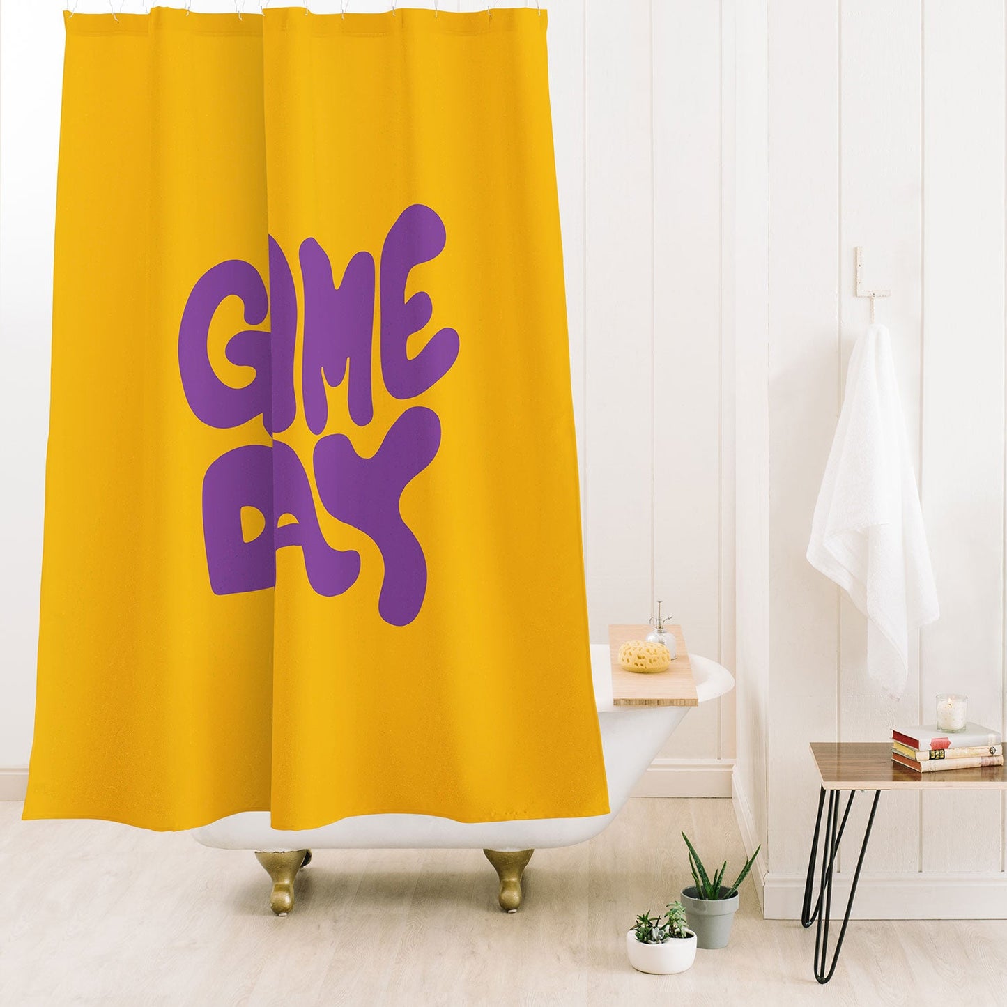 DENY Designs Gameday Yellow and Purple 1 Shower Curtain