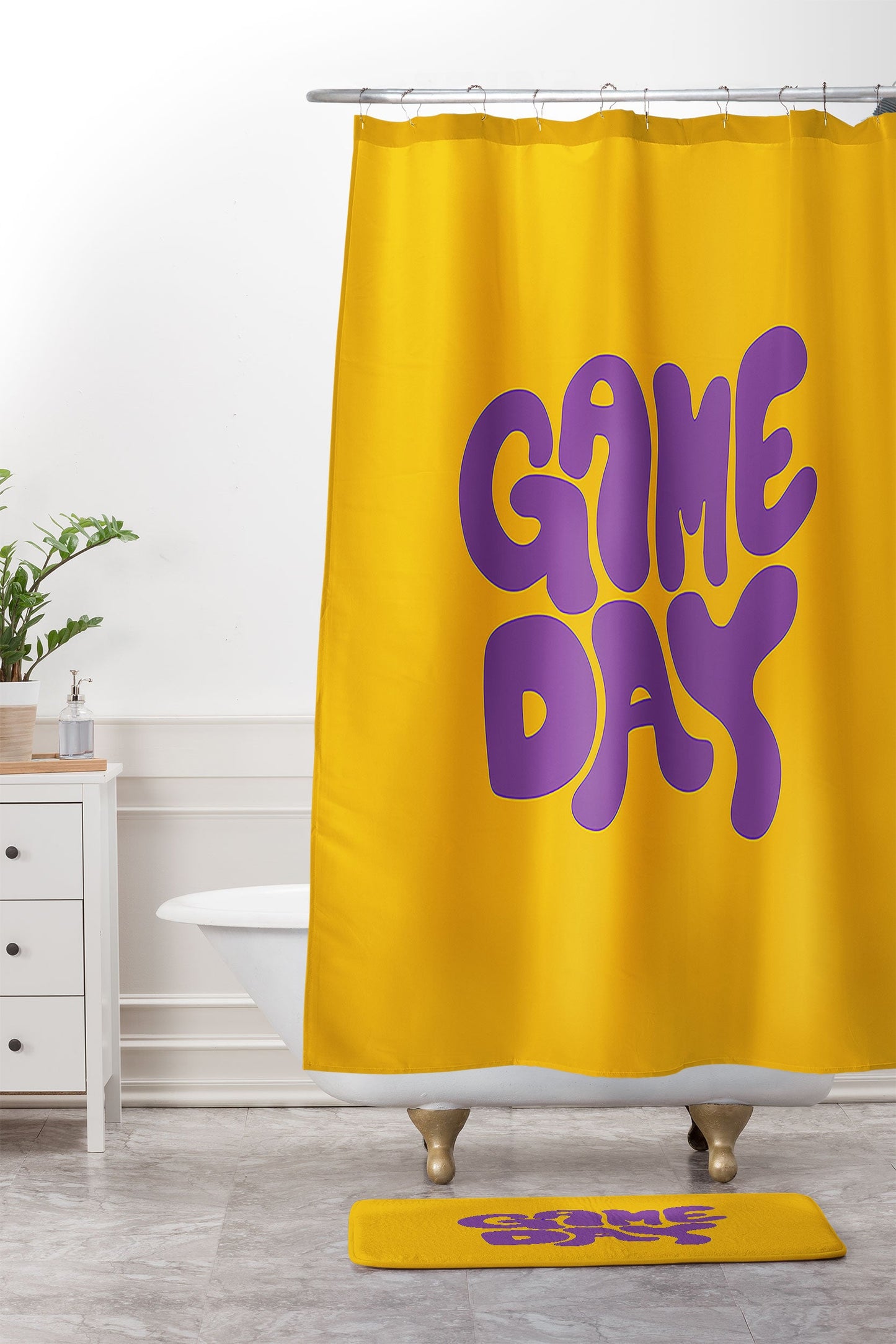 DENY Designs Gameday Yellow and Purple 1 Shower Curtain And Mat