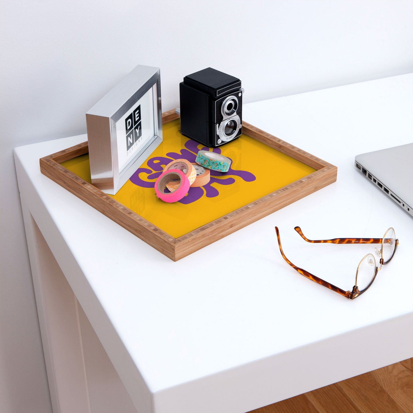 DENY Designs Gameday Yellow and Purple 1 Square Tray