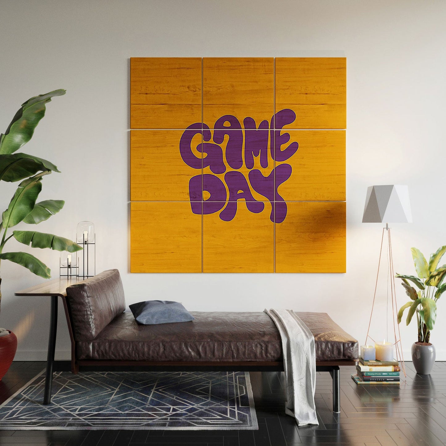 DENY Designs Gameday Yellow and Purple 1 Wood Wall Mural