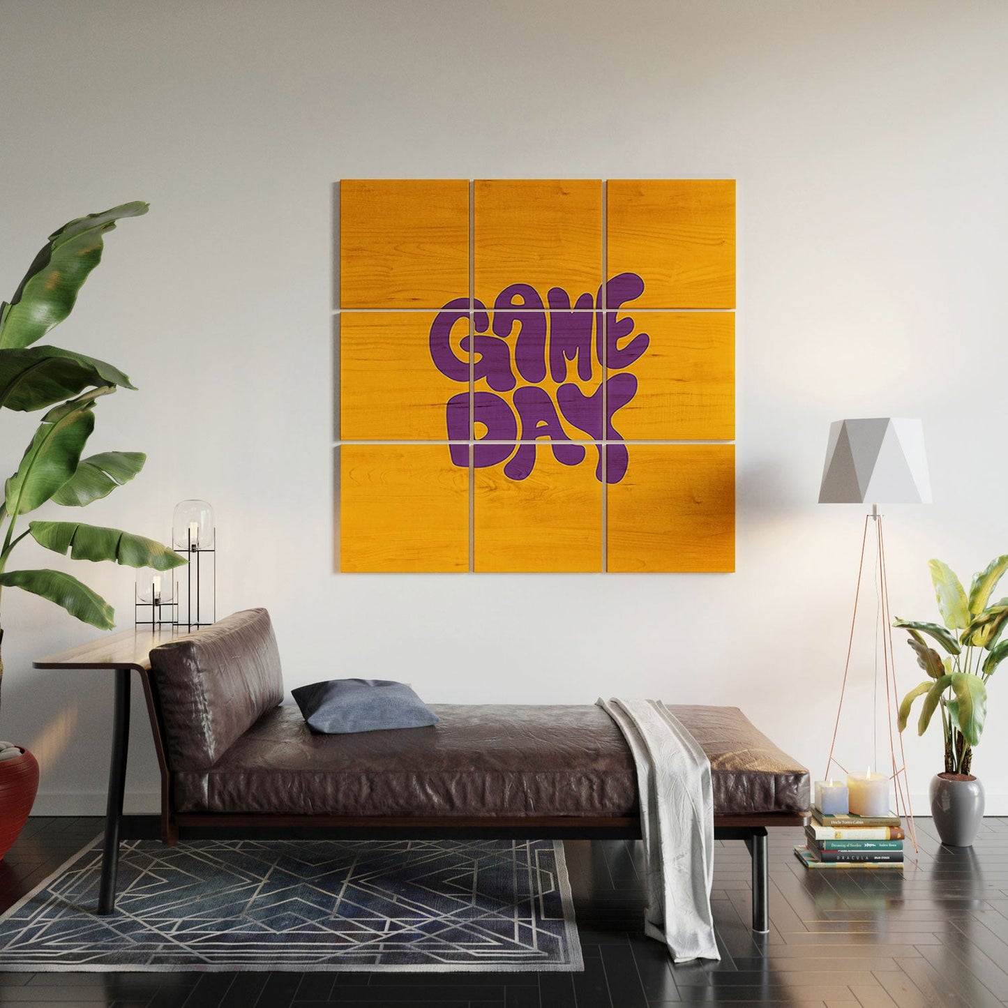 DENY Designs Gameday Yellow and Purple 1 Wood Wall Mural