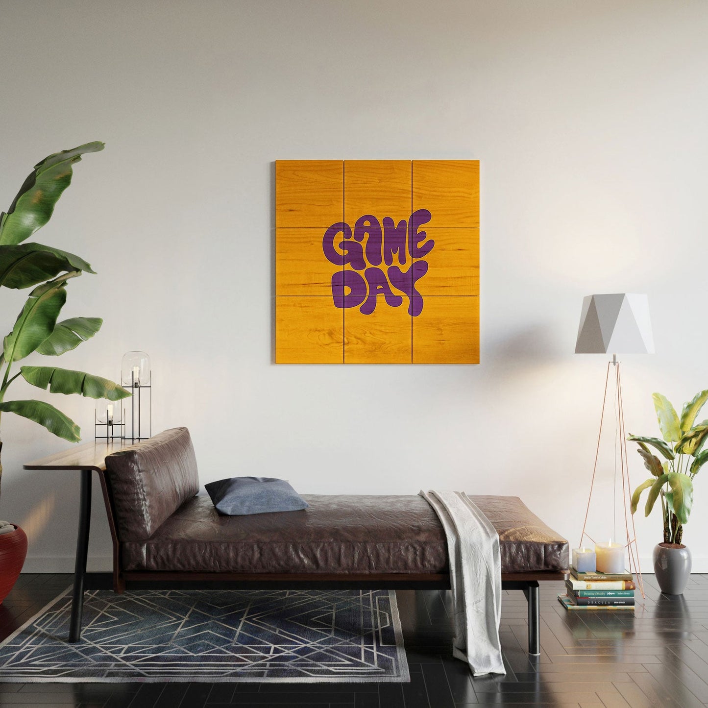 DENY Designs Gameday Yellow and Purple 1 Wood Wall Mural
