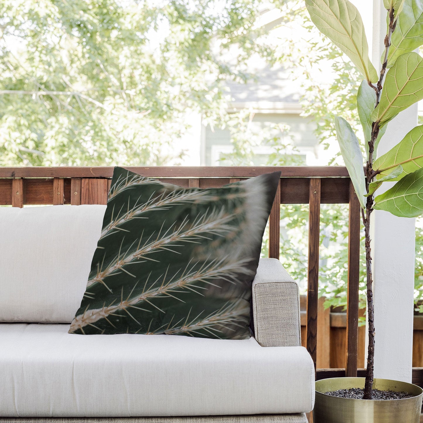 Hello Twiggs Green Cactus Outdoor Throw Pillow