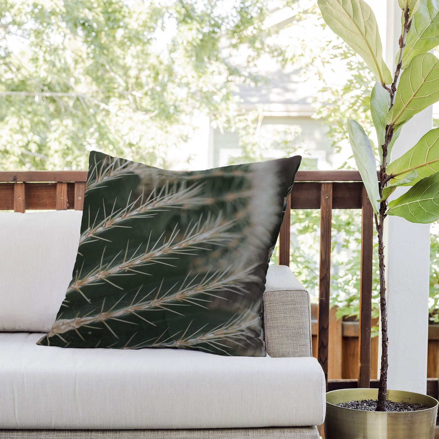 Hello Twiggs Green Cactus Outdoor Throw Pillow