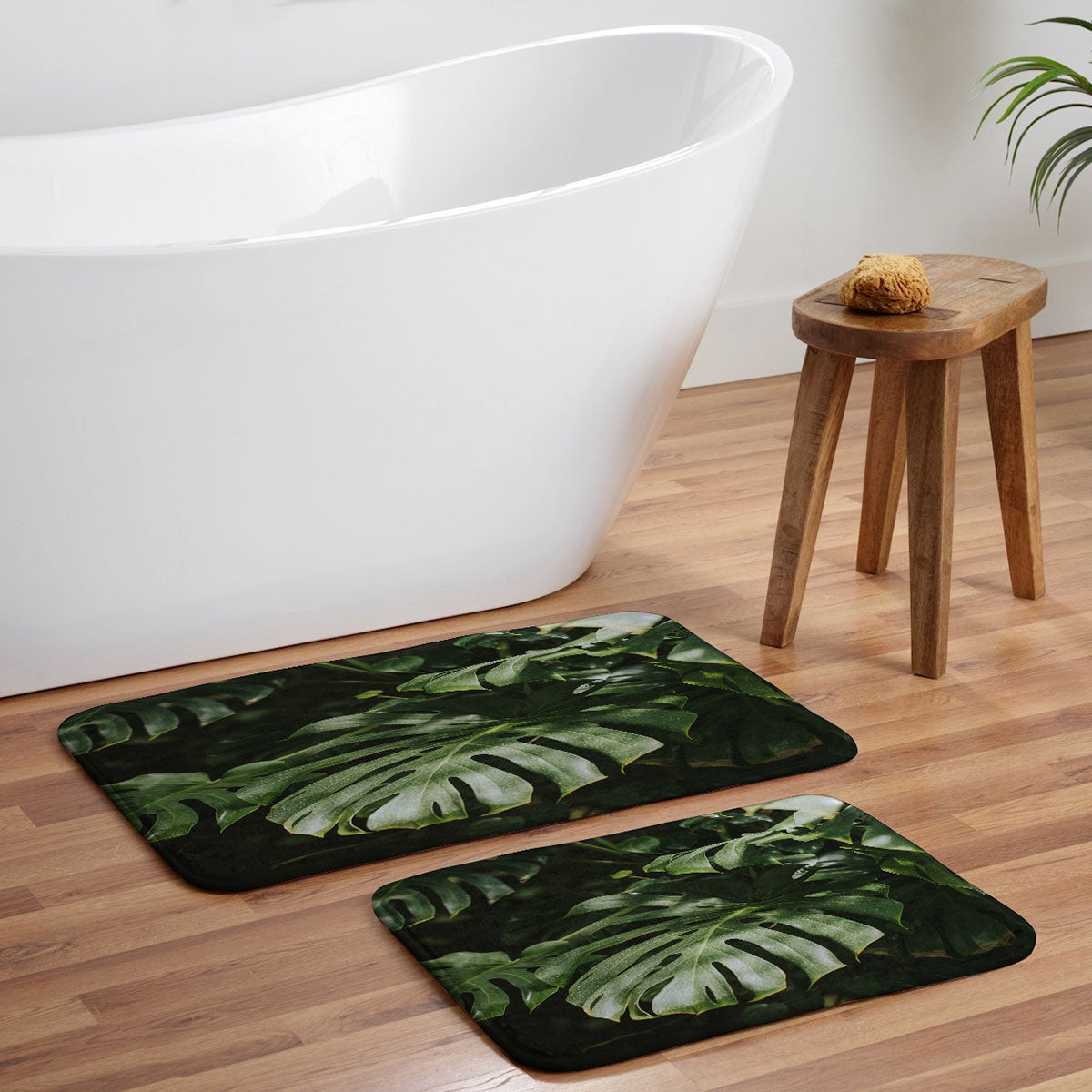 Hello Twiggs Monstera Leaves Memory Foam Bath Mat