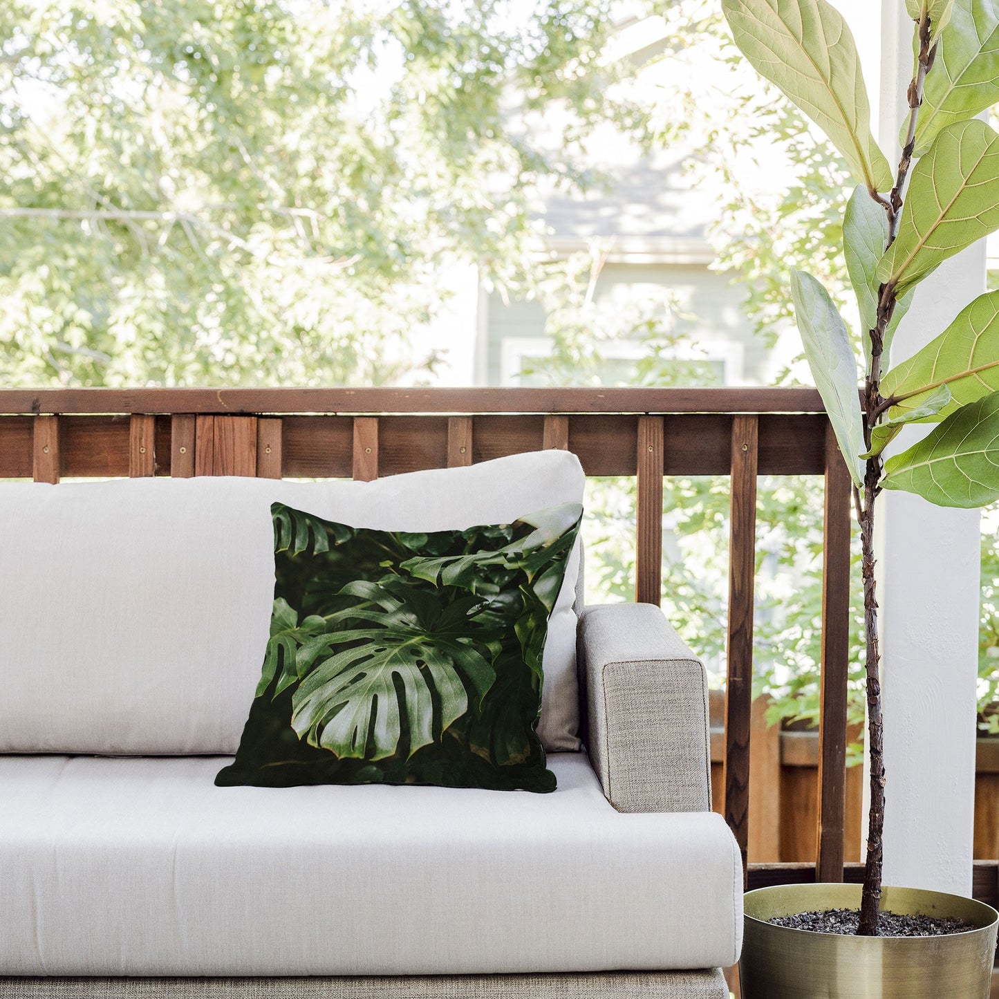 Hello Twiggs Monstera Leaves Outdoor Throw Pillow