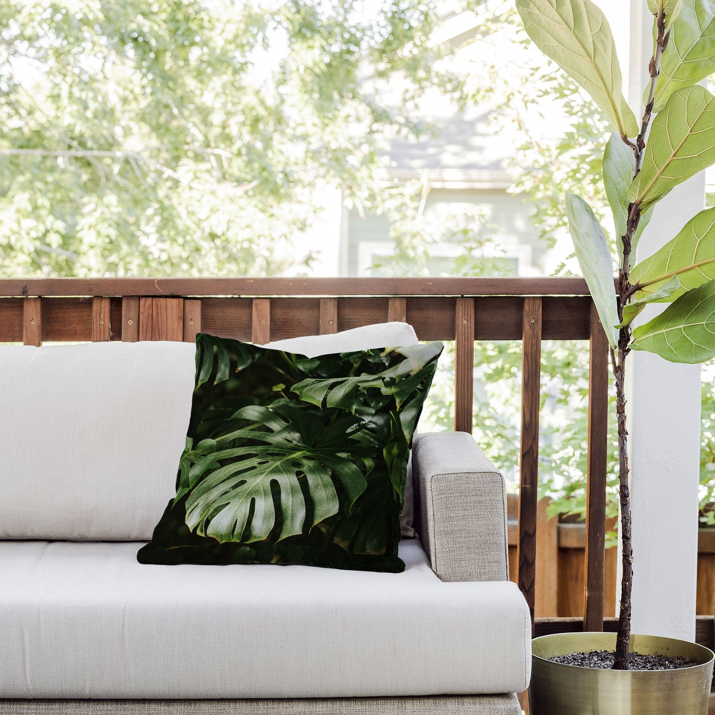Hello Twiggs Monstera Leaves Outdoor Throw Pillow